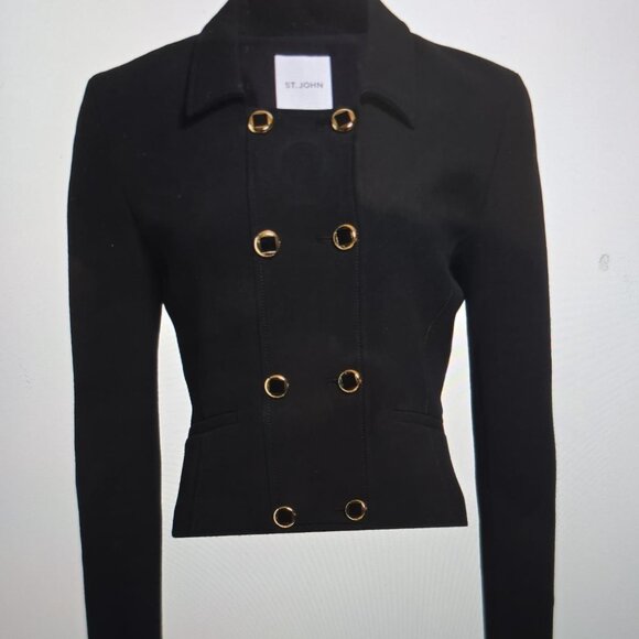 St. John Collection Double Breasted Stretch Crepe Crop Jacket - Picture 2 of 8
